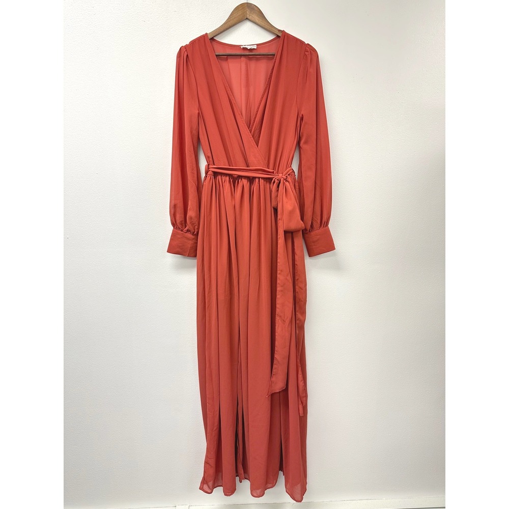 Baltic Born Celine Long Sleeve Chiffon Maxi Dress Rust XL - Picture 2 of 9